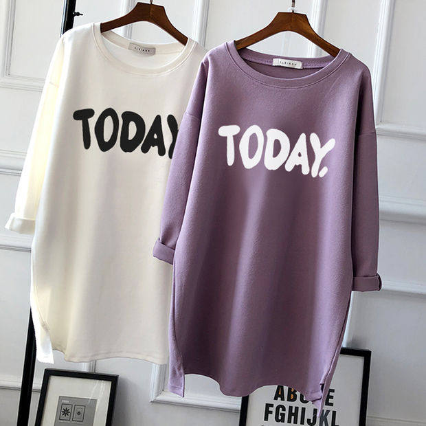 Autumn Maternity Tops Mid-length Long Sleeves Loose Large Size Korean Style Trendy Mama Pregnancy T-Shirts Winter Bottom Shirts