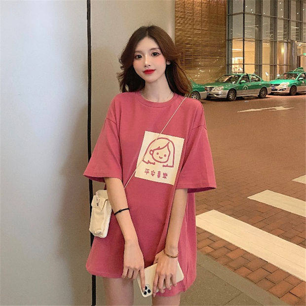 Hong Kong style net red short-sleeved T-shirt women's summer ins super hot loose Korean version of the tide mid-length Harajuku style all-match chic top