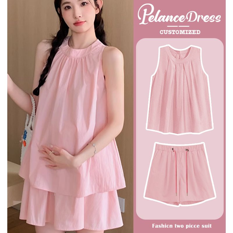 Maternity Set Summer 2024 New French Style Cute Petite Sleeveless Tank Top Babydoll Shirt Shorts Two-Piece Thin Set Maternity Set Summer 2024 New French Style Cute Petite Sleeveless Tank Top Babydoll Shirt Shorts Two-Piece Thin Set