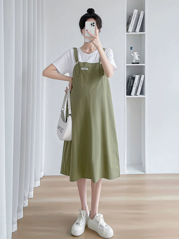 Maternity Summer Dress 2023 New Fashion Loose Mid-Length Suspender Skirt Fake Two-Piece Spliced Maternity Skirt Maternity Summer Dress 2023 New Fashion Loose Mid-Length Suspender Skirt Fake Two-Piece Spliced Maternity Skirt