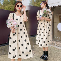 Pregnant women summer dress 2022 new red tide Xiaoxin loose wave point pregnant woman dress summer dress dress summer dress