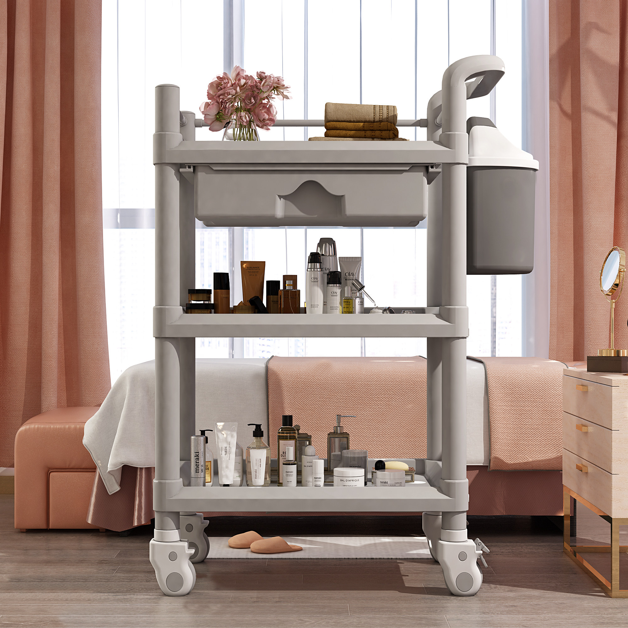 Japanese beauty cart beauty salon special trolley wheel fire tanker car small bubble cart shelf