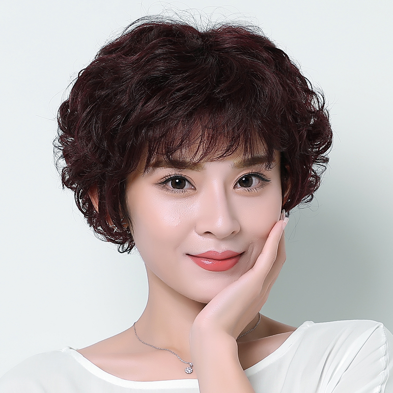 Wig female short send mom fluffy curly hair in no trace wig real hair hair full head weaving hair