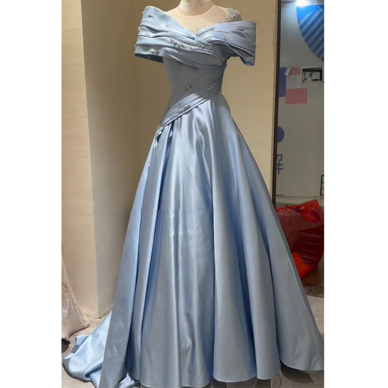 One-Shoulder Evening Dress, Blue, High-End, Elegant, Choir Vocal Performance, Host Performance Attire, Coming-Of-Age Ceremony, Graduation One-Shoulder Evening Dress, Blue, High-End, Elegant, Choir Vocal Performance, Host Performance Attire, Coming-Of-Age Ceremony, Graduation