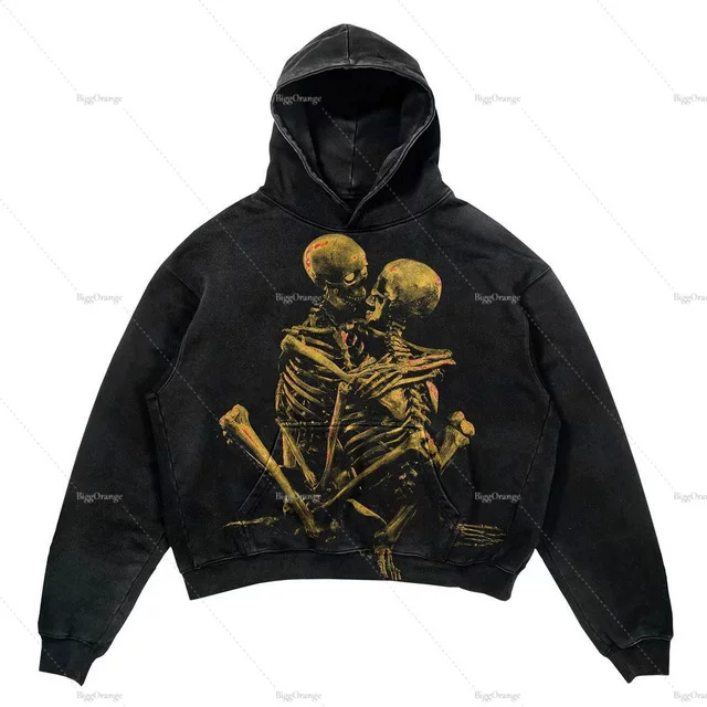 Худи с панк-принтом ХАРАБУКУ FASHION OVERSIZE HOODIE HIP-HOP