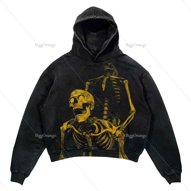 Худи с панк-принтом ХАРАБУКУ FASHION OVERSIZE HOODIE HIP-HOP