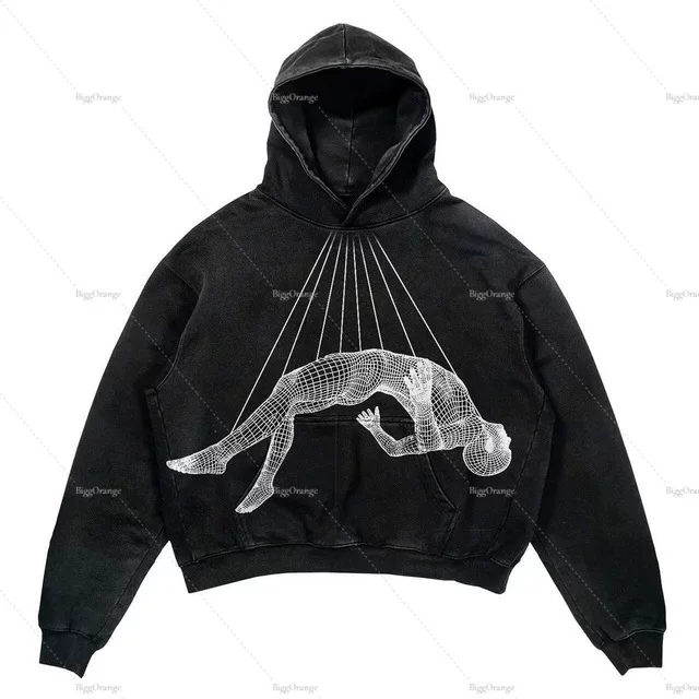 Худи с панк-принтом ХАРАБУКУ FASHION OVERSIZE HOODIE HIP-HOP