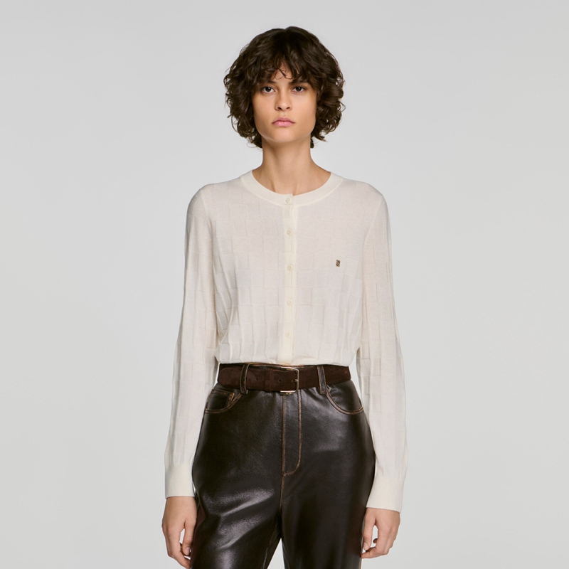 26 Autumn/Winter Sandro Pure Wool Round Neck Long-Sleeved Thin Knitted Cardigan Sfpca01472