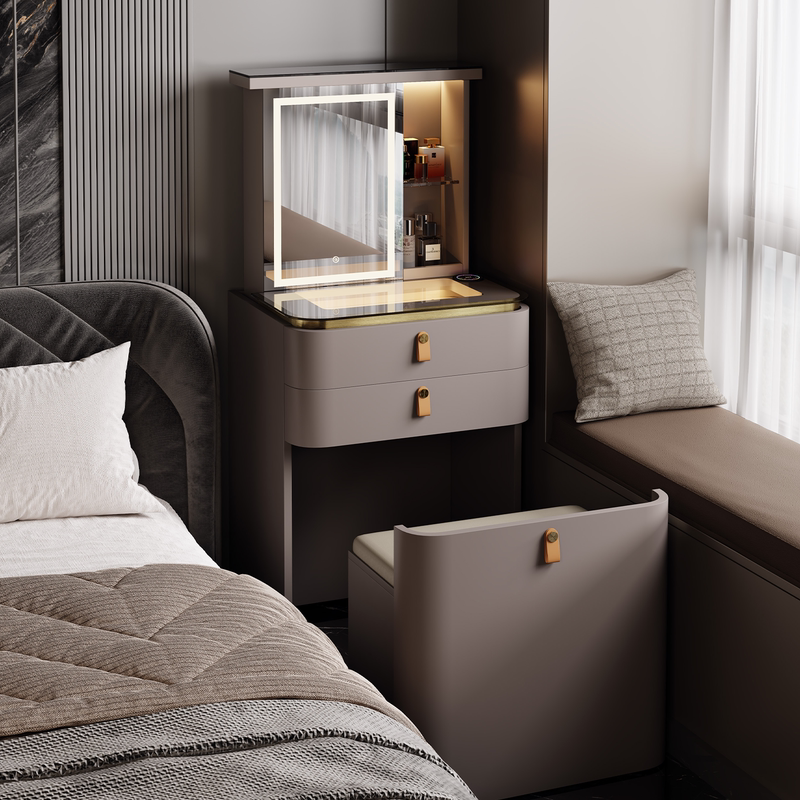 Italian-Style Light Luxury Adjustable Dressing Table for Bedroom, Modern Minimalist Design for Small Apartments, 2026 New Model with a High-End Feel, Bedside Makeup Cabinet