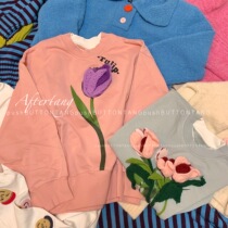5min 2021 autumn winter new products small crowdsourced series handmade solid hook flower tulip flower round neckline sweater