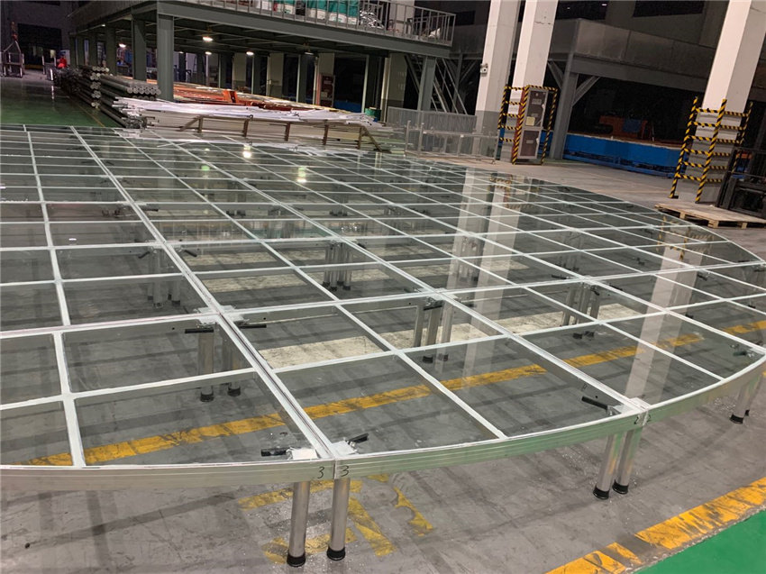 Manufacturer Piano transparent lighting floor Circular wedding catwalk aluminum alloy tempered glass stage