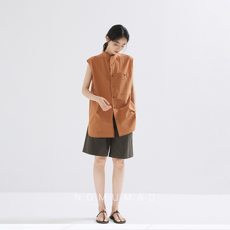 Shanyu Muma Summer Japanese Salt-Shrink Process Skin-Friendly Long-Staple Cotton Stand-Up Collar Sleeveless Vest Shirt Top