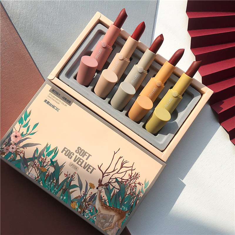 Li Jiaqi Recommended lipstick suit 5 pieces of matte schoolgirl's small crowdbrand gift box dress lasting without dropping color