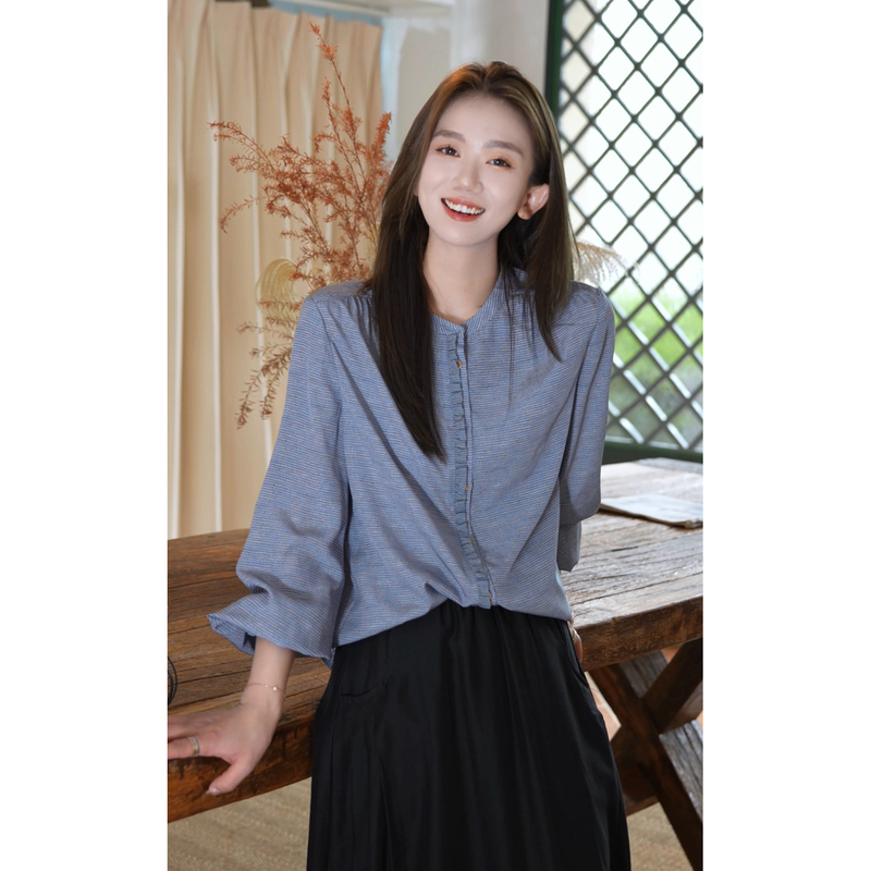 Rh【Textured Ruffle】Textured Slimming Jacquard Crepe De Chine Mulberry Silk Ruffle Sleeve Shirt 7821
