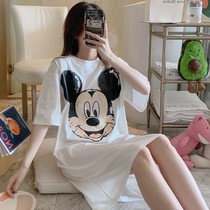Cartoon Pure Cotton Sleeping Skirt Woman Summer Short Sleeve Big Code Loose Pregnant Woman Sleepwear New Cute Princess Home Dress