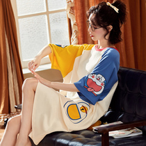 Cartoon Sleeping Dress Woman Summer Short Sleeve Big Code Loose Pure Cotton Pyjamas New Cute Family Clothing Thin style Long dress Summer
