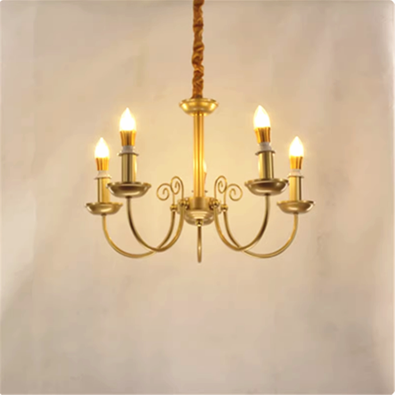 American-Style Wrought Iron Copper-Colored Vintage Chandelier for Living Room, Bedroom, Dining Room, Staircase, French Country-Style Homestay Candle Lamp