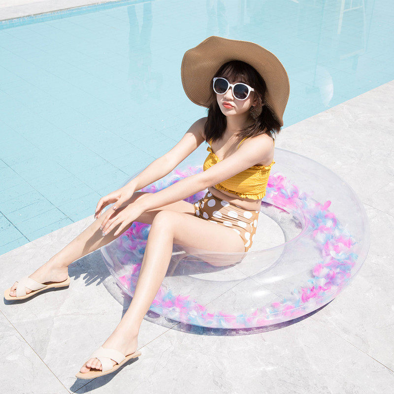 Feather swimming ring New thick water inflatable adult armpit life buoy floating bed net red female swimming ring adult