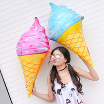 Seaside resort swimming pool play with inflatable ice cream swimming ring wedding photography water floating photo props