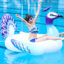 Oversized Peacock swimming ring inflatable Mount womens net red floating bed floating drain water inflatable floating pad thickened floating bed