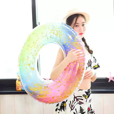 ins Net red swimming ring sequin transparent color rainbow swimming ring thickening adult children life buoy blisters