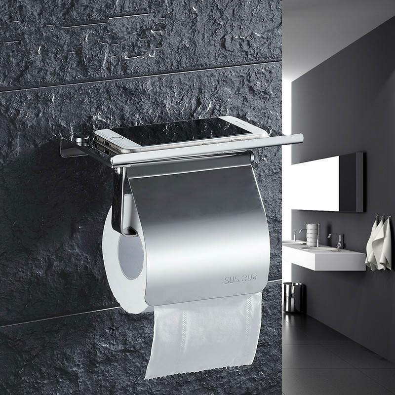 Home Stainless Steel Paper Towel Rack Toilet Toilet Paper Box Dressing Room Wall-mounted Drum Toilet Paper Boxer Punch-Free Cardboard Box