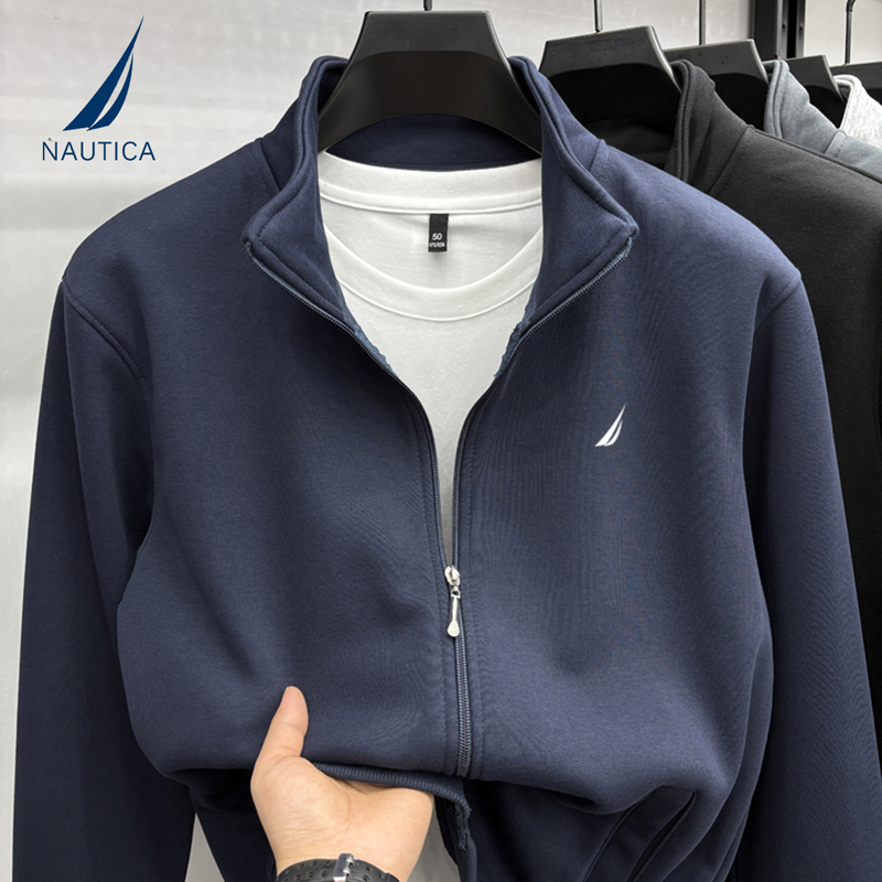 Nautica/Nautica Men's Stand-Up Collar Casual Sweatshirt Jacket Autumn and Winter Style Fleece-Lined Thickened Zipper Jacket Top