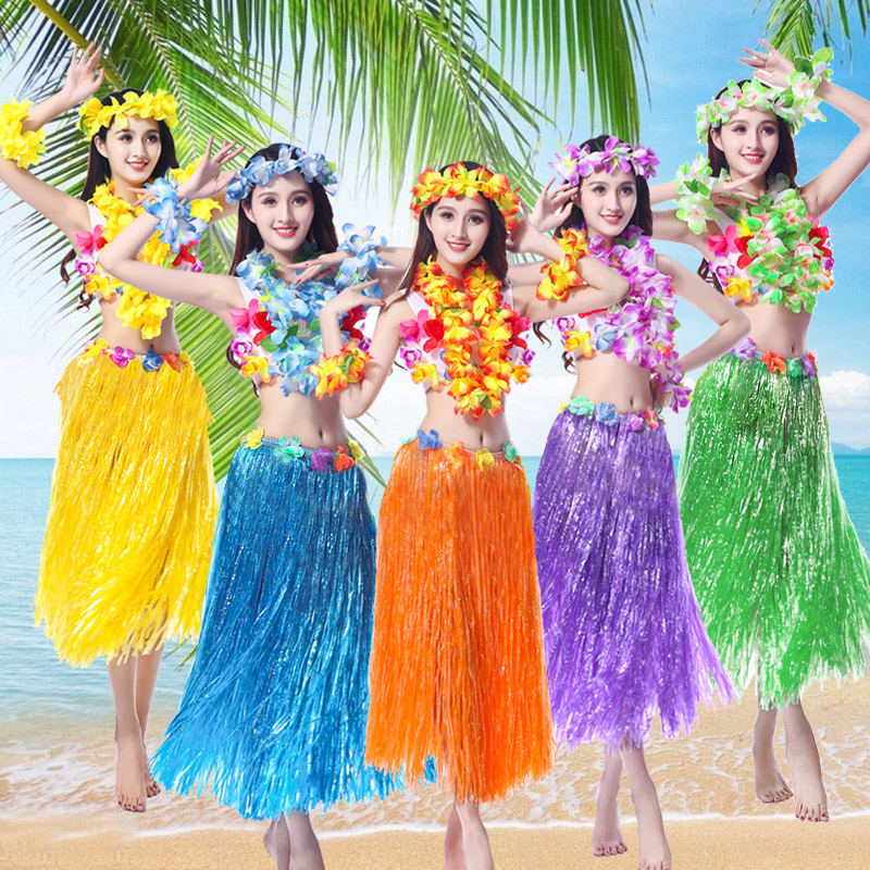 Hawaiian Grass Skirt Dance Costume Adult Suit Women Play Out Performance Wedding Male Children Seagrass Dancer Dresses Parent-child