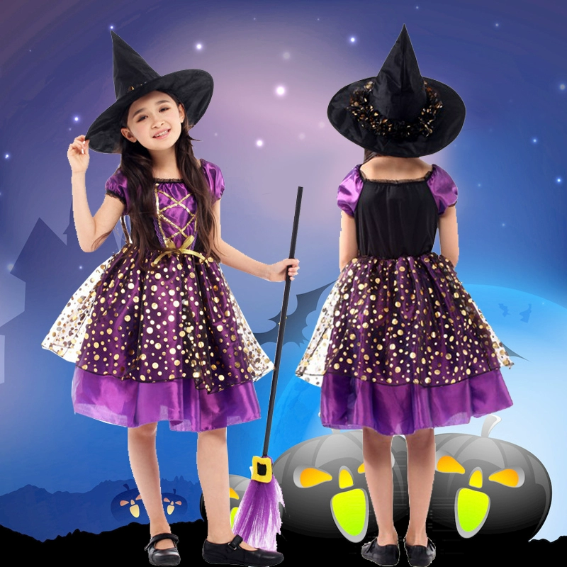 Trẻ em trang phục Halloween bé gái cos hóa trang hiệu suất phù thủy công chúa váy phù thủy nhỏ trình diễn trang phục