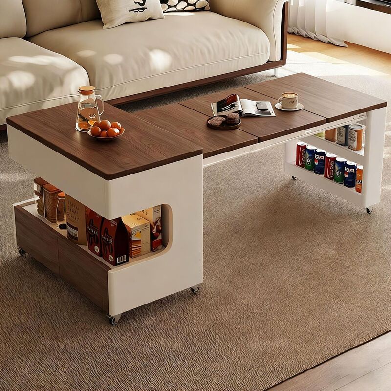 Movable Side Table with Wheels, Movable Storage Coffee Table, Small Apartment Retractable Multi-Functional Small Table, New Model Next to the Sofa