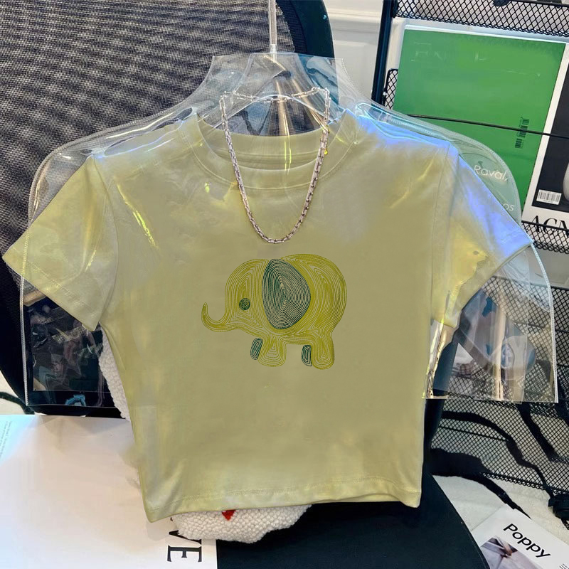 Right-Shoulder Short-Sleeve T-Shirt for Women, Summer Design, 2026 American Retro Style, Slim Fit, Flattering, Hot Girl Green Short Top