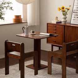 Vintage Dining Table with a Mid-Century Style, Solid Wood Square Table for Coffee Shops and Restaurants, Ocean Board Dining Table for Home Use in Small Apartments