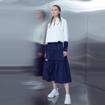 TIFFAFit TIFFA Fit new navy blue two-color elastic waist sports and leisure half pleated umbrella skirt