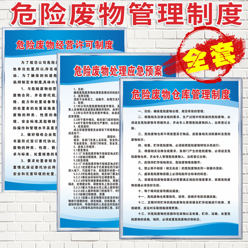 Hazardous waste management system, signs, signs, warehouse management, emergency plans, storage site rules and regulations, environmental pollution prevention and control responsibility system, hazardous waste temporary storage room management system, customized