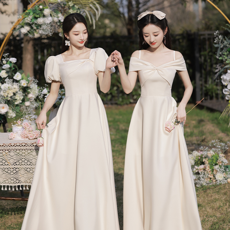 Bridesmaid Dress 2026 New Summer Champagne Color Bridesmaid Group Sister Dress Can Be Worn Casually Niche Short-Sleeved Evening Dress