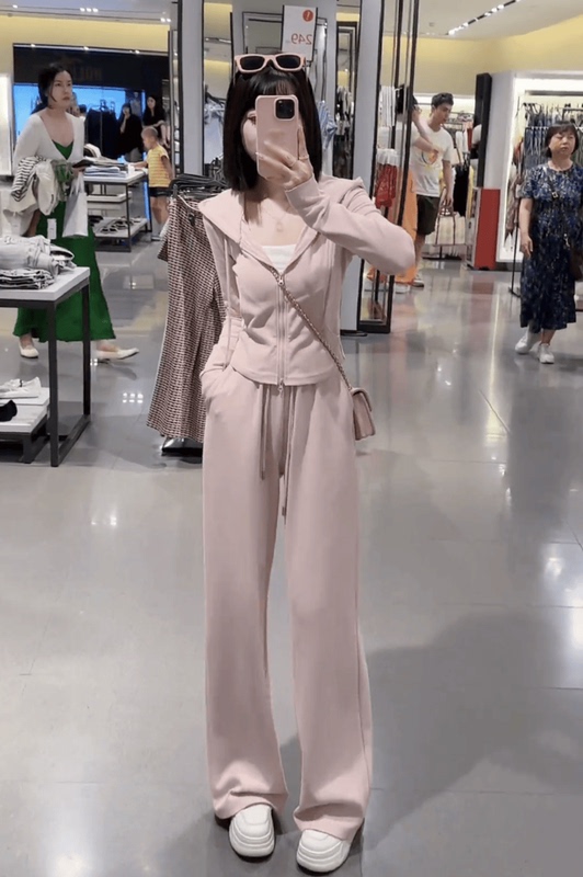 2026 Spring New Women's High-End Long-Sleeved Hooded Sweatshirt Jacket High-Waisted Wide-Leg Pants Casual Sports Two-Piece Set