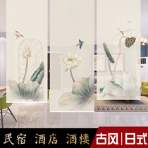 Chinese hanging fabric screen curtain Tea Room restaurant corridor study porch partition hand pull lift curtain