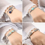 Серебряный браслет, бирюзовая инкрустация камня из воскового агата из натурального камня, серебро 925 пробы