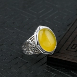 Инкрустация камня из воскового агата подходит для мужчин и женщин, бирюзовое кольцо с камнем, обручальное кольцо, серебро 925 пробы, золото 750 пробы