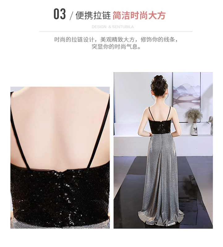 19 New Black Front Long Back Dress Dress Trẻ em Ngày trình diễn Trang phục biểu diễn Thời trang Sling Girl - Váy trẻ em