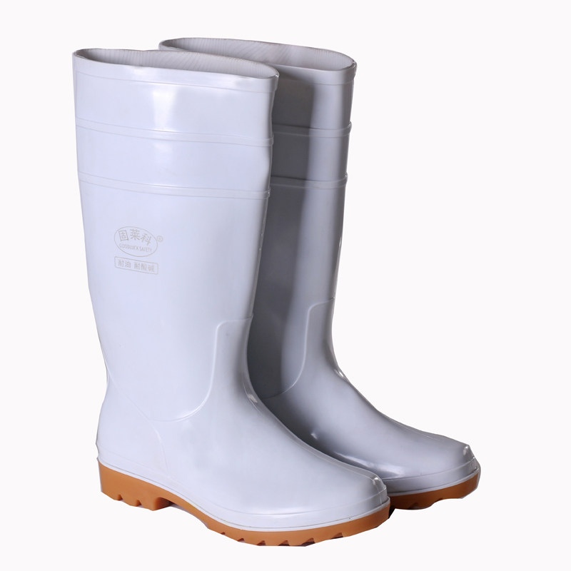 Solid Lecco white anti-acid-base rain boots Oil Resistant Food Boots Waterproof Rubber Boots High Cylinder Food Boots Work Waterproof Shoes