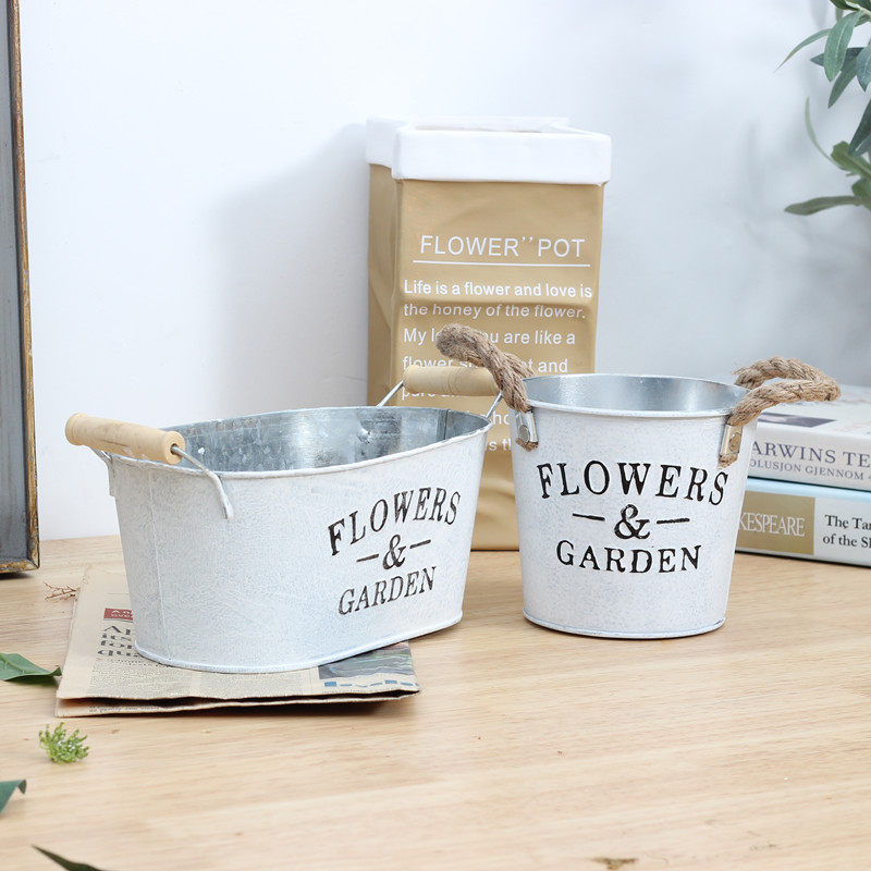 Retro old tin flower pots succulent plant flower pots American-style tin bucket meat flower wrought iron small flower bucket decoration