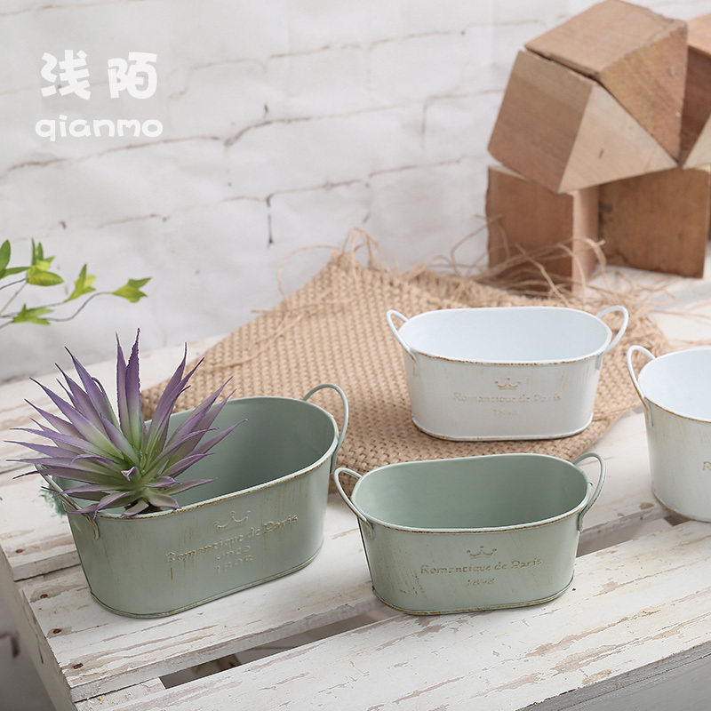 Do old iron flower pots retro iron flower bucket vase dry flower bucket pastoral style literary flower pot flower shop ornaments