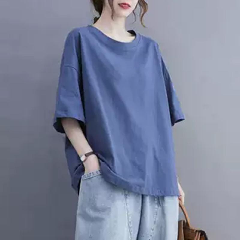 Japanese Summer Solid Color Cotton Short-Sleeve T-Shirt for Women, Casual Half-Sleeve Solid Color Fashionable Versatile Loose Top Japanese Summer Solid Color Cotton Short-Sleeve T-Shirt for Women, Casual Half-Sleeve Solid Color Fashionable Versatile Loose Top