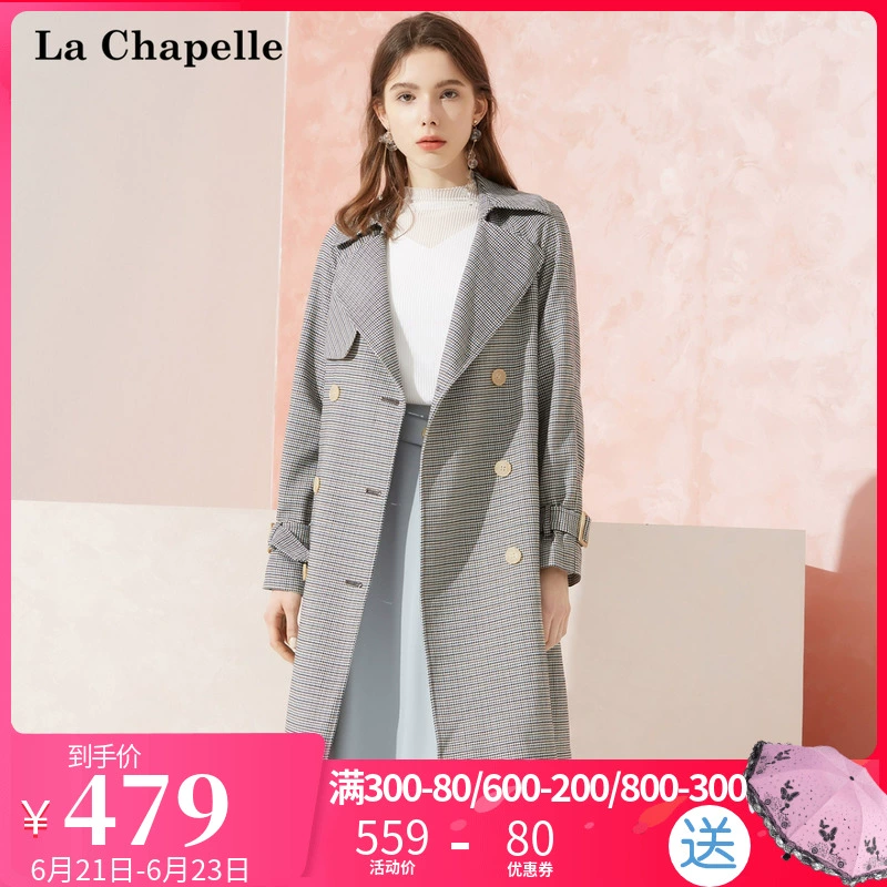 La Chapelle 2020 áo khoác mới dành cho nữ mùa xuân trong phần dài của phiên bản Hàn Quốc của áo khoác kẻ sọc retro của Anh - Trench Coat