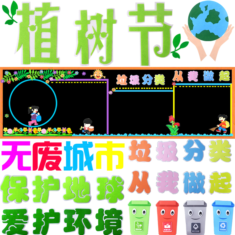 Kindergarten Elementary School Garbage Sorting Ring Protection Earth Black Board Newspaper Decoration Material Class Culture Classroom Wall Sticker Painting-Taobao