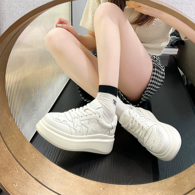 2023 new star white shoes for women Korean height-increasing platform thick-soled shoes spring and autumn genuine leather casual versatile sneakers