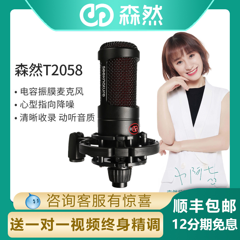 Senzhansow, 2nd generation T2058 Professional microphone live device Full phone singing private network Red fast hand shake-up Outdoor Anchor Computer Universal Popular K Song Recording Microphone Suit