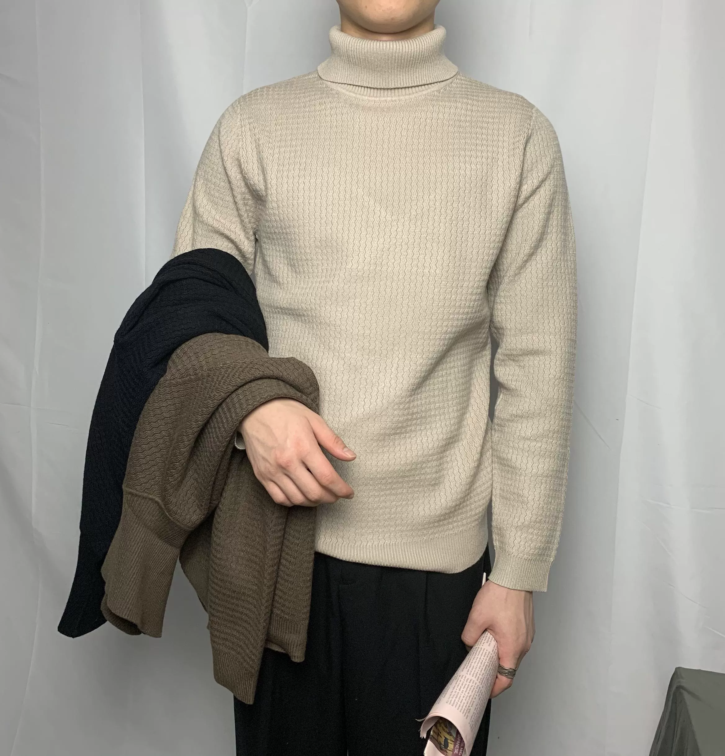 Áo len cao cổ nam JN nguyên bản 2019 Mùa đông mới Hàn Quốc Micro Loose Sweater Áo thun đáy - Hàng dệt kim