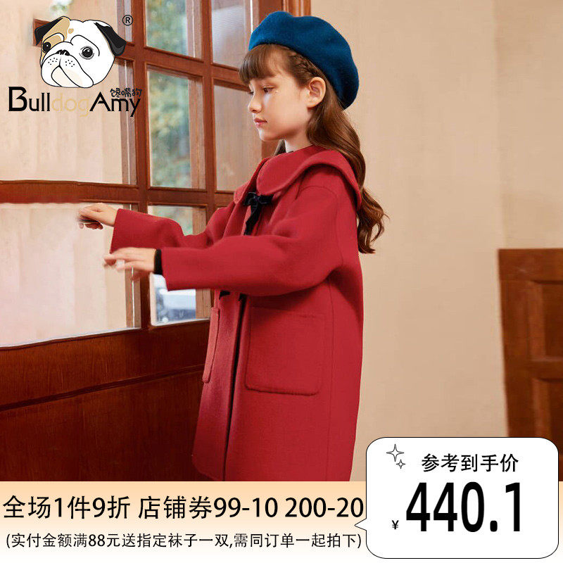 Girls' double-sided woolen coat mid-length version 2021 autumn and winter new Western style doll collar children's woolen coat middle-aged children